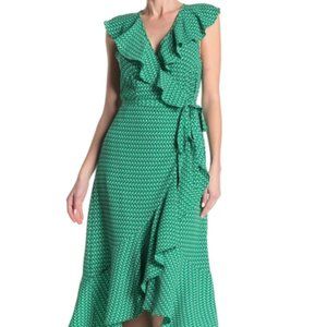 MAX STUDIO Wrap Flutter Sleeve Dress in Green Size Large New